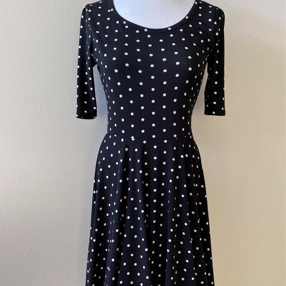LuLaRoe Nicole Dress Black White Polka Dots M Medium